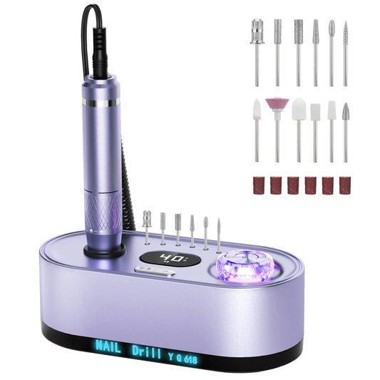 GOLEEXU Nail Drill Electric File: 40000RPM Professional E File Kit E File Machine Filer for Shaping Buffing Removing Acrylic Gel Nails Manicure Pedicure Kit with 12Pcs Nail Bits Home Salon Use