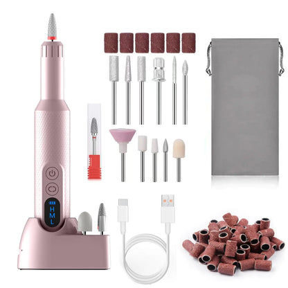 Midgaleuang Portable Electric Nail DrillsProfessional Nail Drill File Kit for AcrylicManicure and Pedicure Sets for Grindingpolishing and TrimmingRechargeable Pedestal Nail Polisher. Pink