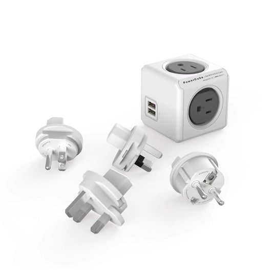 Travel Adapter Allocacoc PowerCube Rewirable USB 4 sockets and 2 USB Ports (TypeB sockets USB Grey)