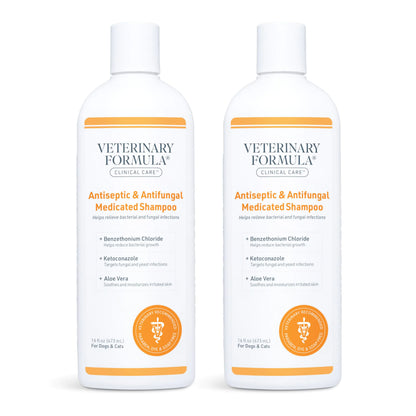 Veterinary Formula Clinical Care Antiseptic and Antifungal Medicated Shampoo for Dogs & Cats 16 Fl Oz – Helps Alleviate Scaly Greasy red Skin – Paraben Dye Soap-Free (2 Pack)
