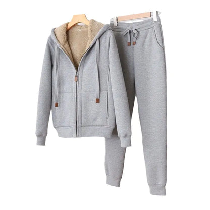 Winter Fleece Tracksuit for Women with Hood and Pants