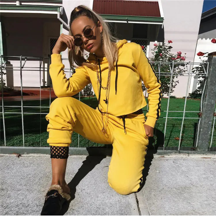 Fashionable Women's Yellow Hooded Tracksuit (Summer)