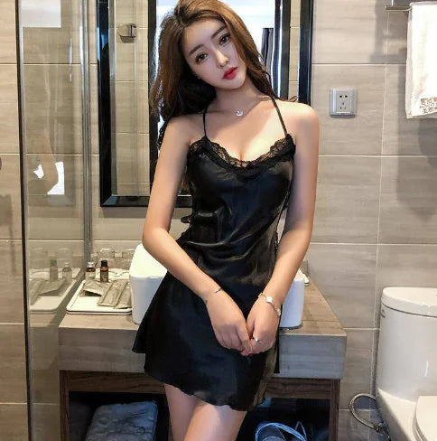 Transparent Ice Silk Lace Pajamas Nightwear Set