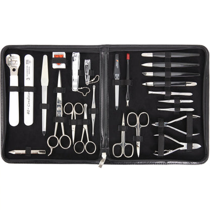3 Swords Germany - Brand Quality 23 Piece Manicure Pedicure Grooming kit Set for Professional Finger & Toe Nail Care Tweezers File Clipper Fashion Leather case in Gift Box Made by 3 Swords (0293)