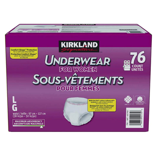 Kirkland Signature protective underwear for women Large 76 Count