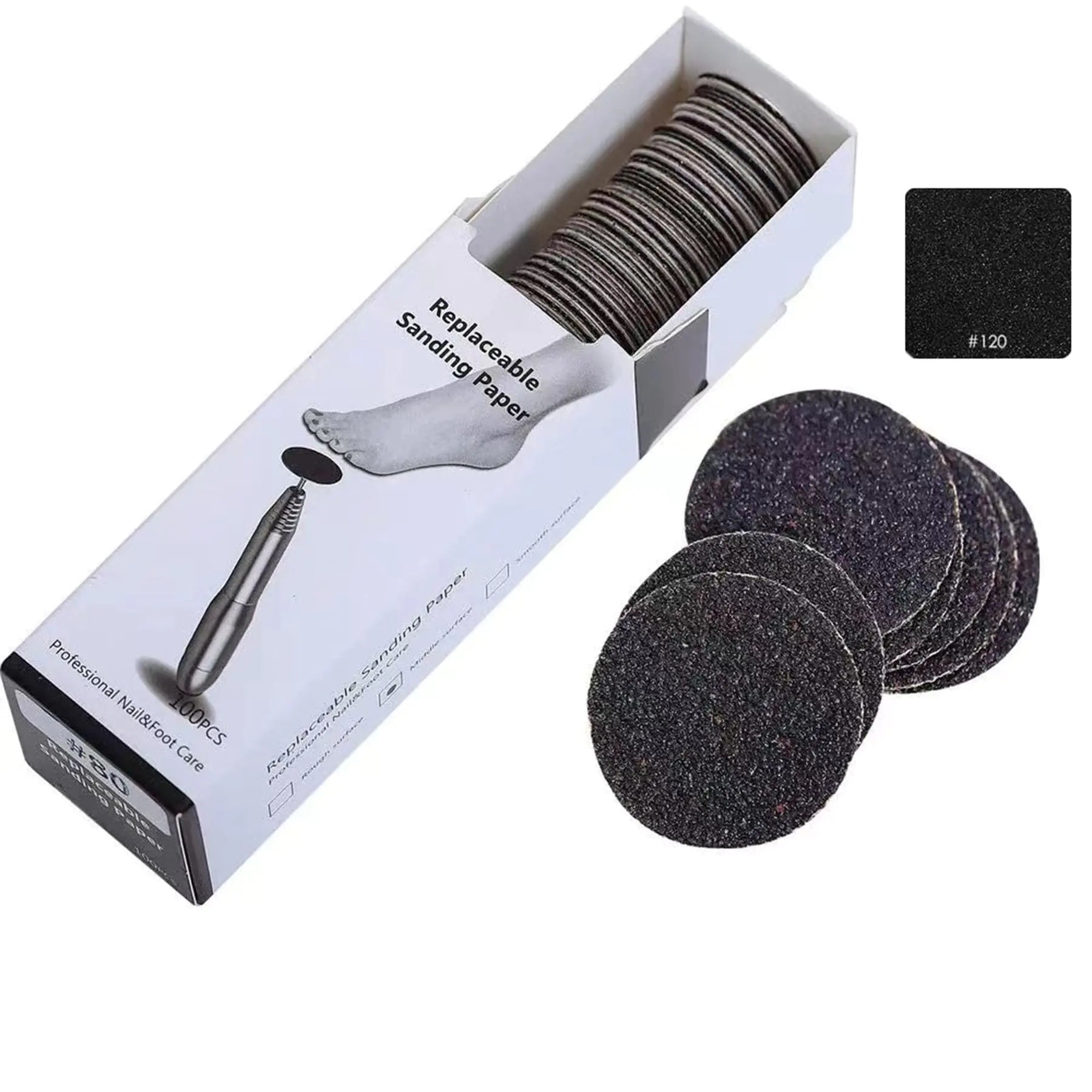 100 PCS Self-Adhesive Sandpaper DiscsReplacement Pedicure Sanding Paper Disc Pads for Electric Foot File Manicure Pedicure Callus Remover (#120 Grit)