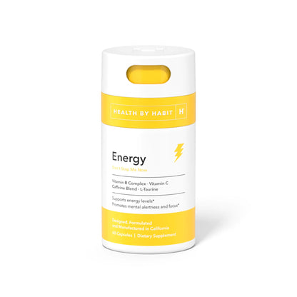 Health by Habit Energy Supplement (60 Capsules) - Natual Caffeine Blend Vitamins B & C Supports Energy Levels Promotes Mental Alertness and Focus Vegan Non-GMO Sugar Free (1 Pack)