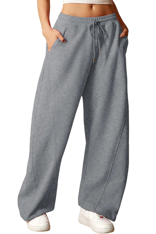 ELLEVEN Wide Leg Baggy Sweatpants Women Y2K Sweat Track Pants Drawstring High Elastic Waist Pockets Tall Long Oversized Open Cinch Bottom Athletic Joggers Workout Gym Yoga Dark Grey Small