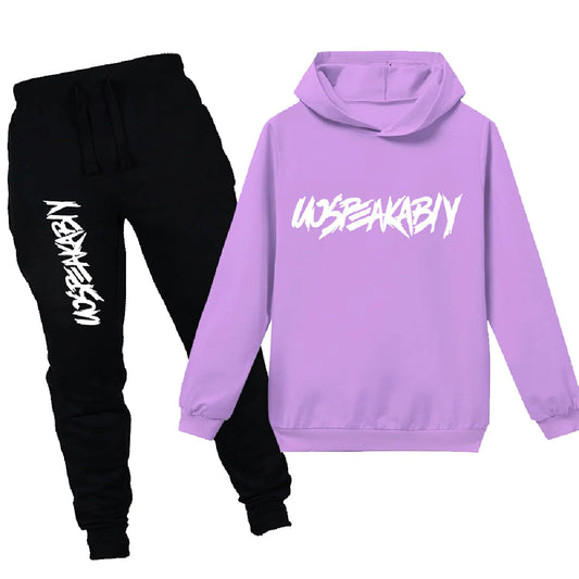 amropi Boys Kids Tracksuit Pullover Hoodie Jogging Pants Set 2 Pieces Sweatsuit Purple9-10Years