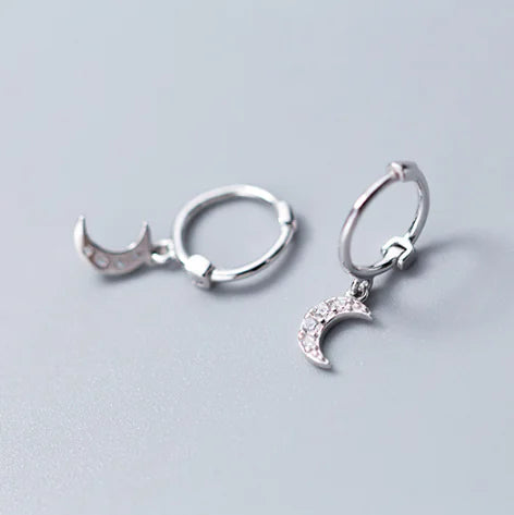 S925 Silver Moon Curve Earrings with Diamond Accents
