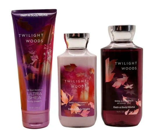 Bath & Body Works Ultra Shea Body Cream Body Lotion Shower Gel Twilight Woods Bundle (3-Pack)