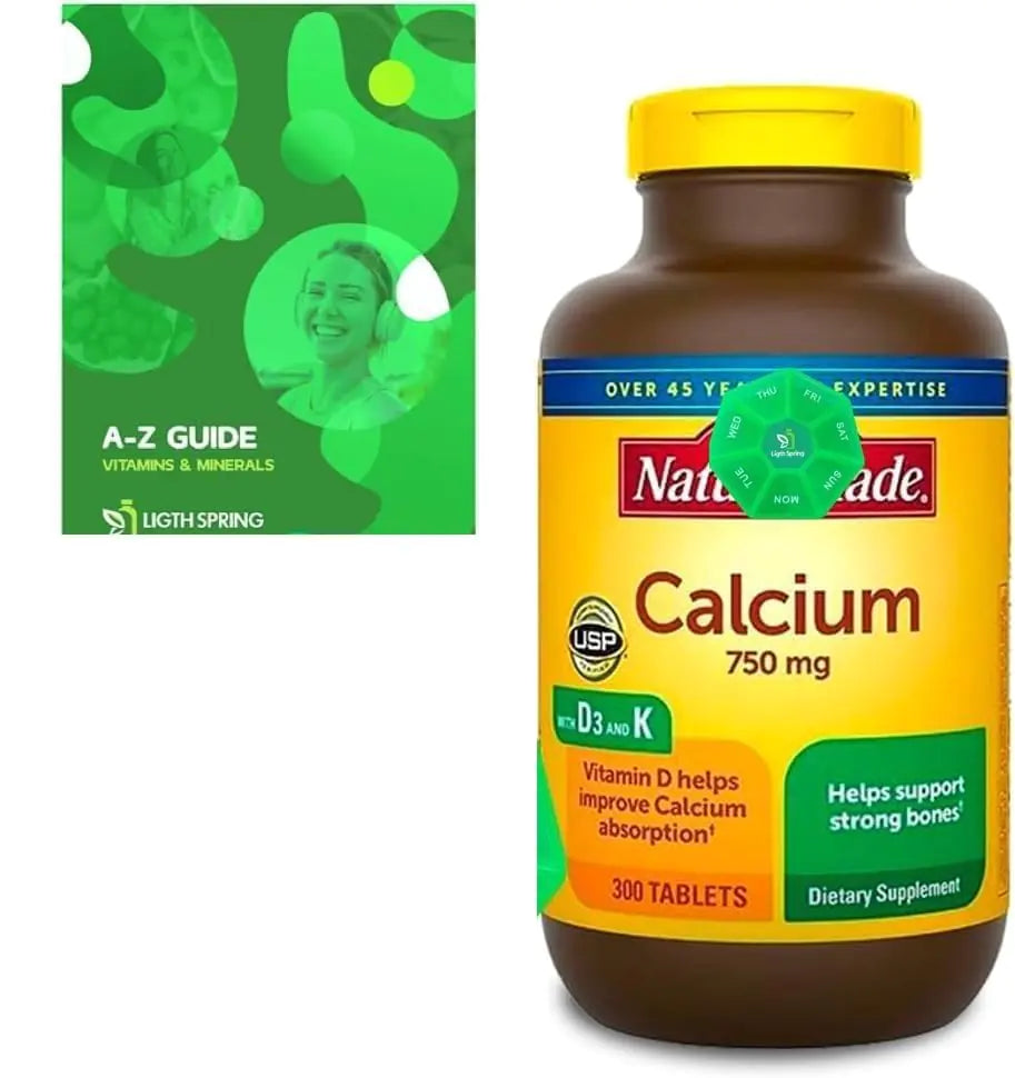 Nature Made Calcium 750 mg with Vitamin D3 and K Dietary Supplement for Bone Support 300 Tablets with Exclusive Vitamins & Minerals - A to Z - Better Ligth&Spring Guide
