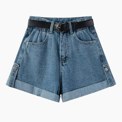 High Waist Curly Denim Shorts for Women