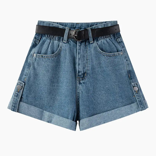 High Waist Curly Denim Shorts for Women