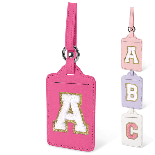 Initial Luggage Tags for Suitcases Cute Letter Luggage Bag Suitcase Identifier Name Baggage Tag PU Leather Travel Luggage Tags Bag Tags for Men Women Kids Luggage Handbags(Rosered-White A)