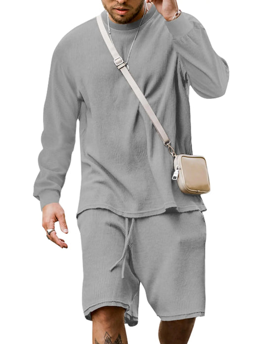 Babioboa Mens Solid T Shirt suits Homewear Sweatsuits 2 Piece short sets Year Round Tracksuit Casual Daily(GreyXXXL)
