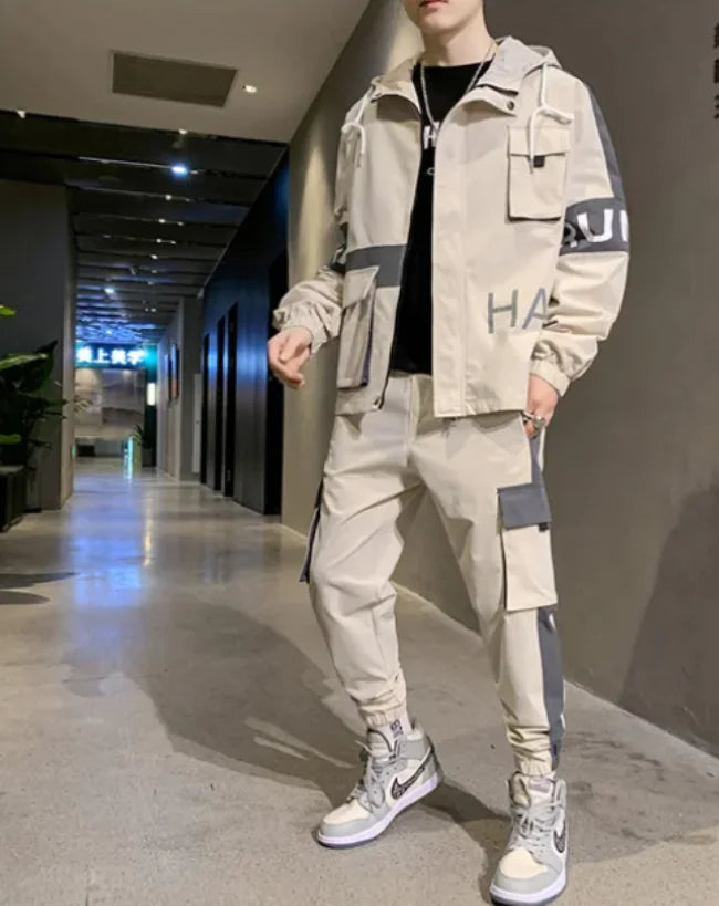 Men's 2-Piece Tracksuit Set - Hooded T-Shirt & Pants