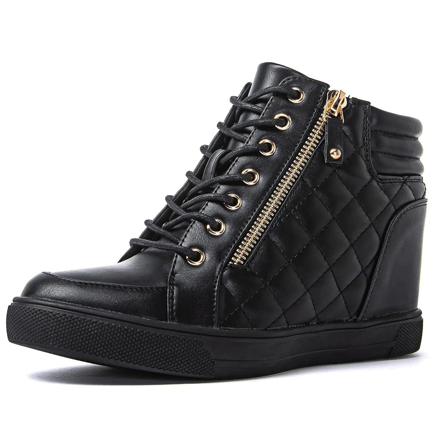 GLOBALWIN Womens Ankle Boots Black Wedge Sneakers For Women 8.5M