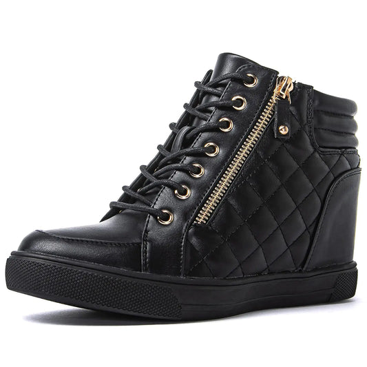 GLOBALWIN Womens Ankle Boots Black Wedge Sneakers For Women 8.5M