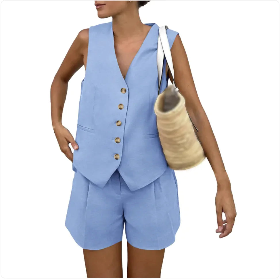 Sleeveless Vest Shorts Casual Suit