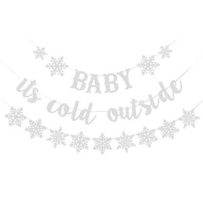 Silver Baby Its Cold Outside Banner and Snowflake Banner Garland Baby Its Cold Outside Baby Shower Banner Winter Wonderland Baby Shower Banner for Winter Wonderland Baby Shower Party Decorations