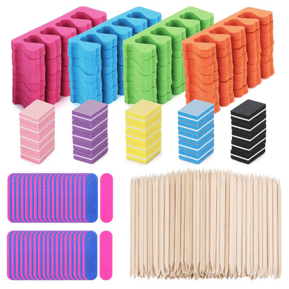 273Pcs Toe Separators Set- Nail Spa Party Tools Mini Nail Files Buffers Block Orange Nail Sticks Pedicure Wood Cuticle Pushers