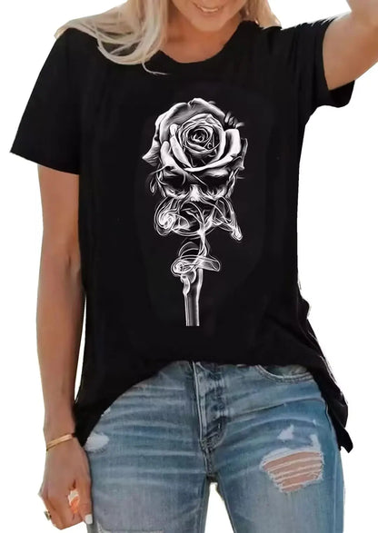 Vintage Floral Shirts for Women Inspirational Graphic Shirt Flower Plant Shirts Tops Casual Loose Vacation Tees (X-Large Black-1)